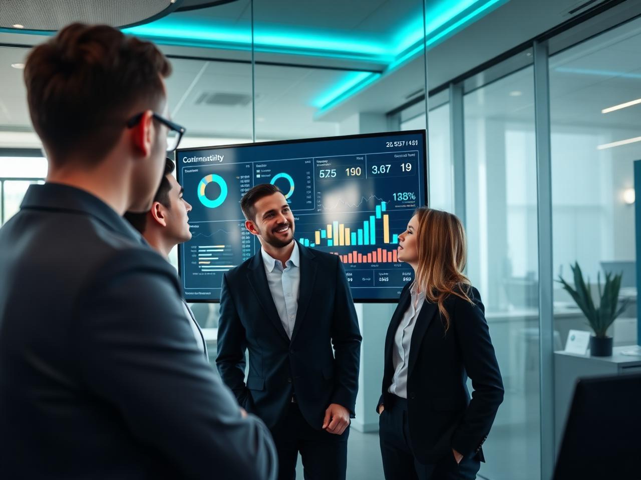 Oxacloud team reviewing analytics in a modern London office